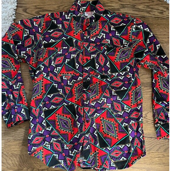 Vintage Wagon Wheels Rodeo Western Button Up Shirt Pocket 1980’s Southwest M - Picture 3 of 8